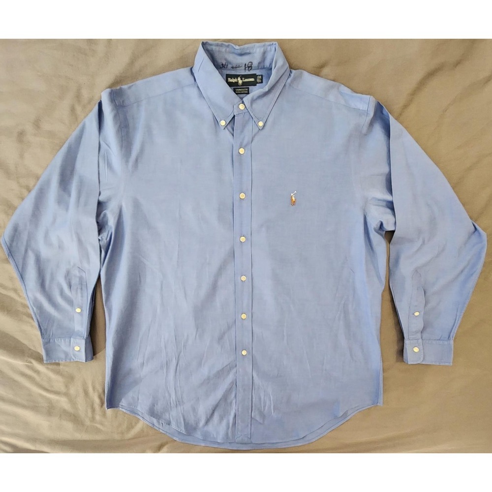Ralph Lauren Yarmouth Shirt Mens 17-35 Blue‎ Oxford Button Down Pony Logo Cotton